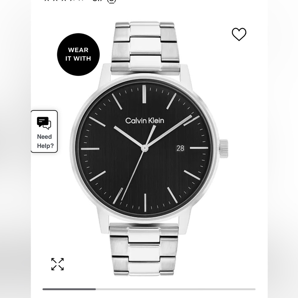 Calvin Klein 43 mm silver tone, bracelet watch